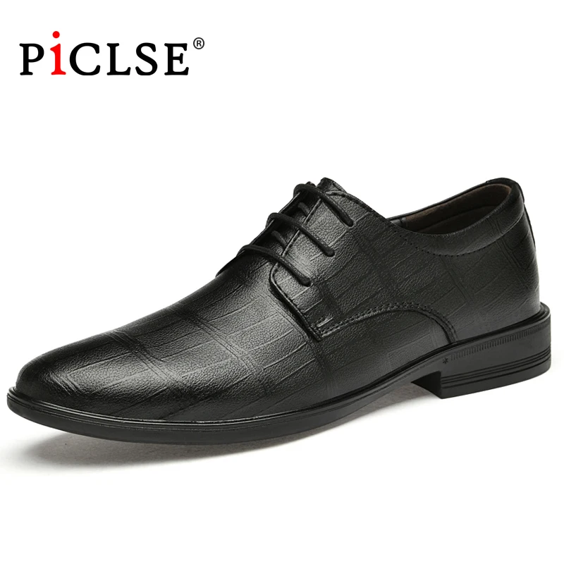 PICLSE Brand Genuine Leather Men Dress Shoes Black Business Formal Shoes Men Flat Shoes Oxford Shoes For Men Shoes Leather