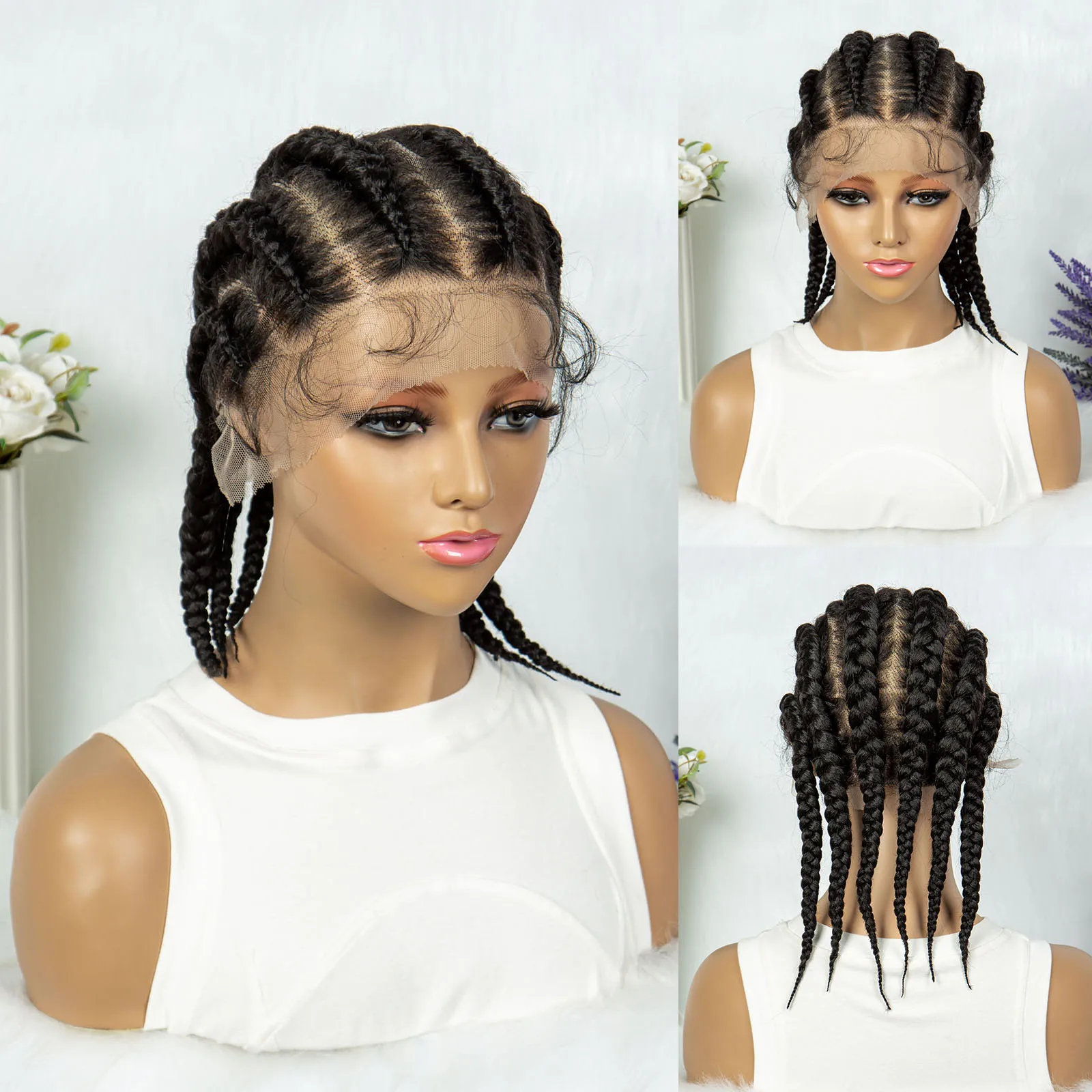 14 inch synthetische full lace gevlochten pruiken cornrow vlechten met babyhaar kant frontale handgemaakte gedraaide vlechten pruiken voor zwarte vrouwen