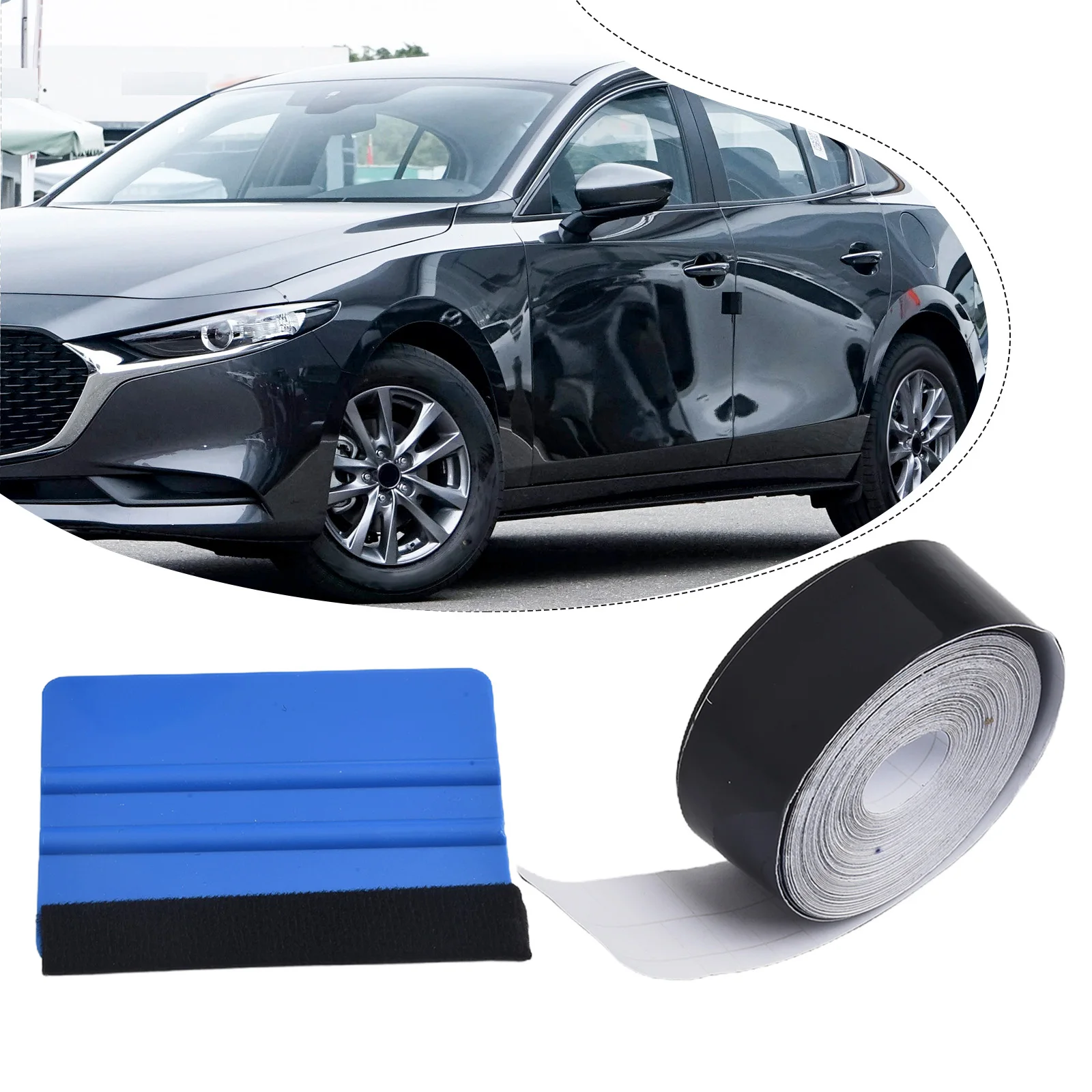 

1PC Car Wrap Kit Car Film High Gloss Vinyl Wrap Kit For Black Out Chrome Vehicle Door Sill Decorative Strip Wool Scraper