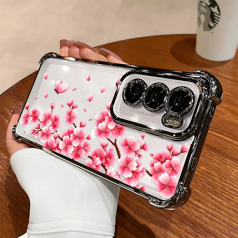 Pink Flowers Pattern Case For Moto G77 G75 G35 G32 G60 G15 G14 G06 G40 Fusion G37 Power E22 E13 G9 Play Dustproof TPU Cover Capa