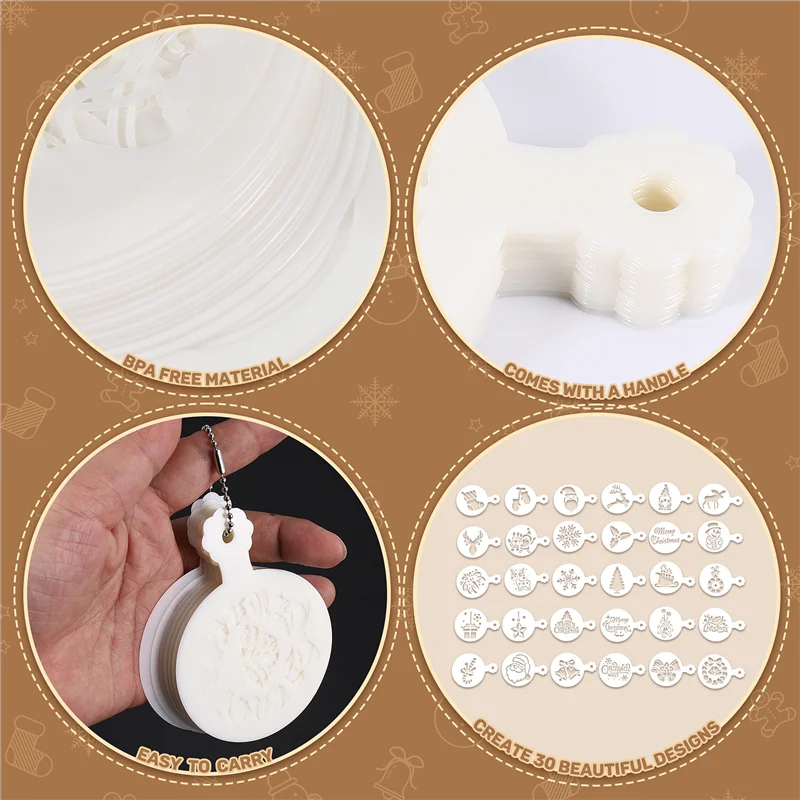 LLCS-30 Pieces Cookie Stencils Cake Templates Coffee Stencils Reusable Painting Cake Stencil Templates Embossing Moulds