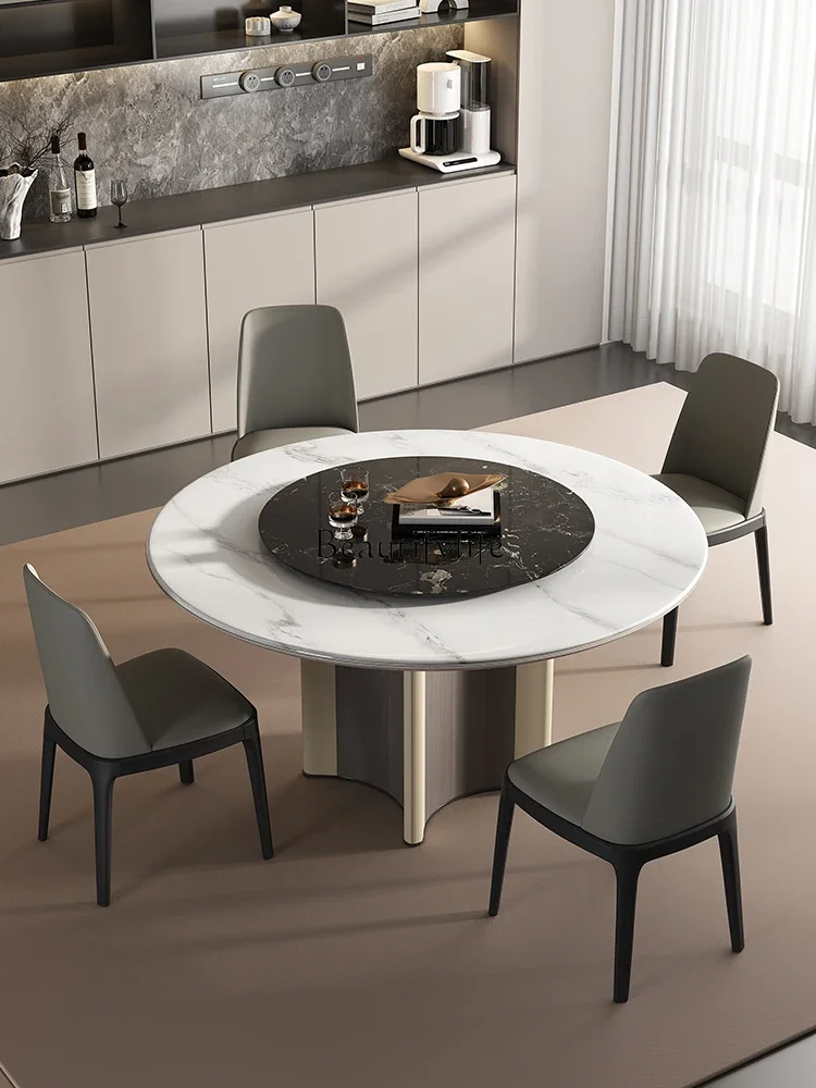 

Microcrystalline stone dining table with turntable round modern simple living room high-end marble round tableLX