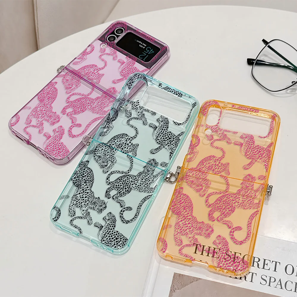 Modische rosa Leoparden-Handyhülle für Motorola Moto Razr 40 50 60 Ultra 5G, halbtransparente, faltbare, weiche TPU-Abdeckung