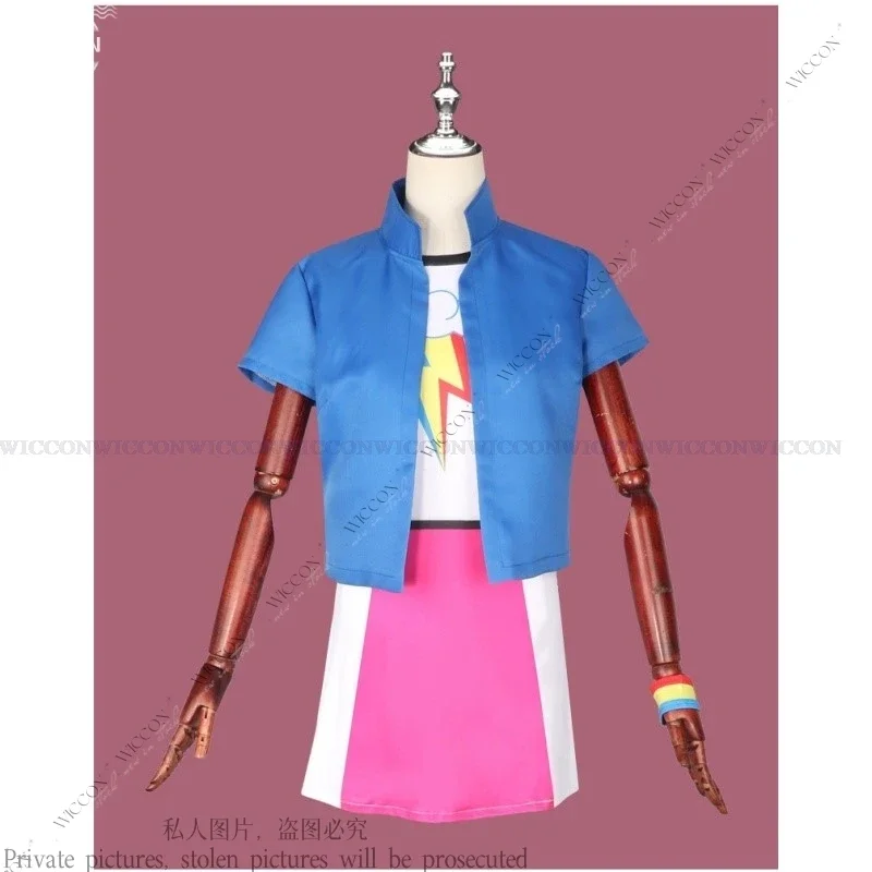 Regenbogen Dash Cosplay Kostüm Anime Frau Uniform Outfit für Weihnachten Halloween Perücke farbige Sport tragen tägliche Outfit Party