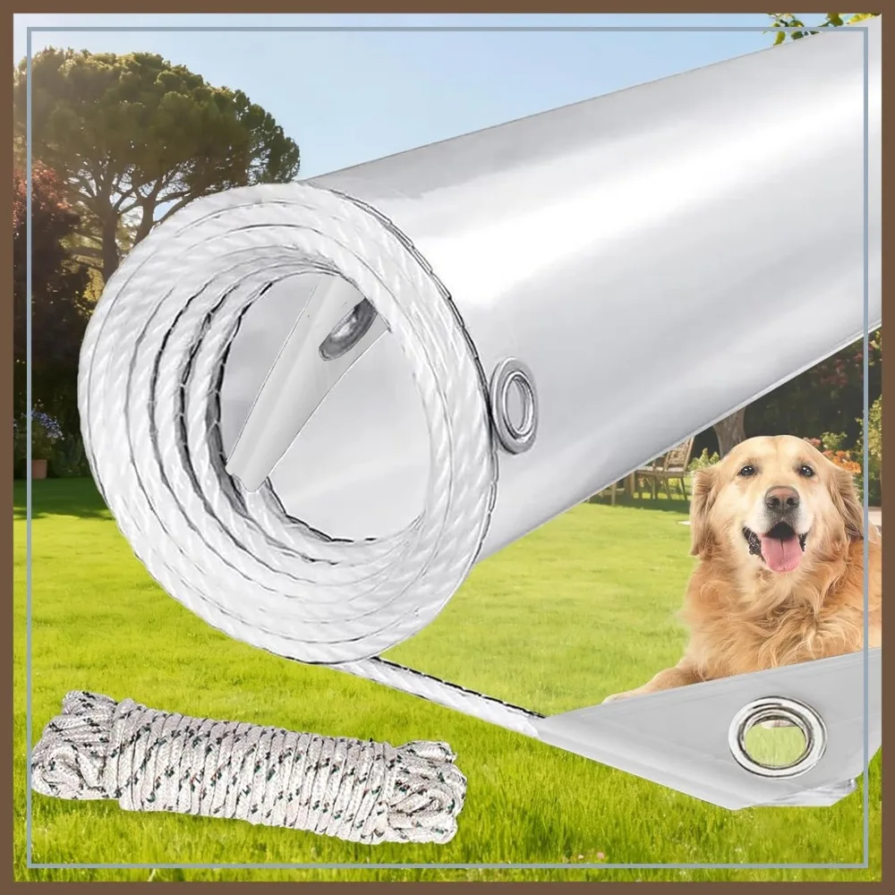 

Clear Heavy Duty PVC Tarpaulin, Waterproof & Windproof with Grommets & Ropes, 8'x20' for Greenhouse, Patio, Garden, Outdoor