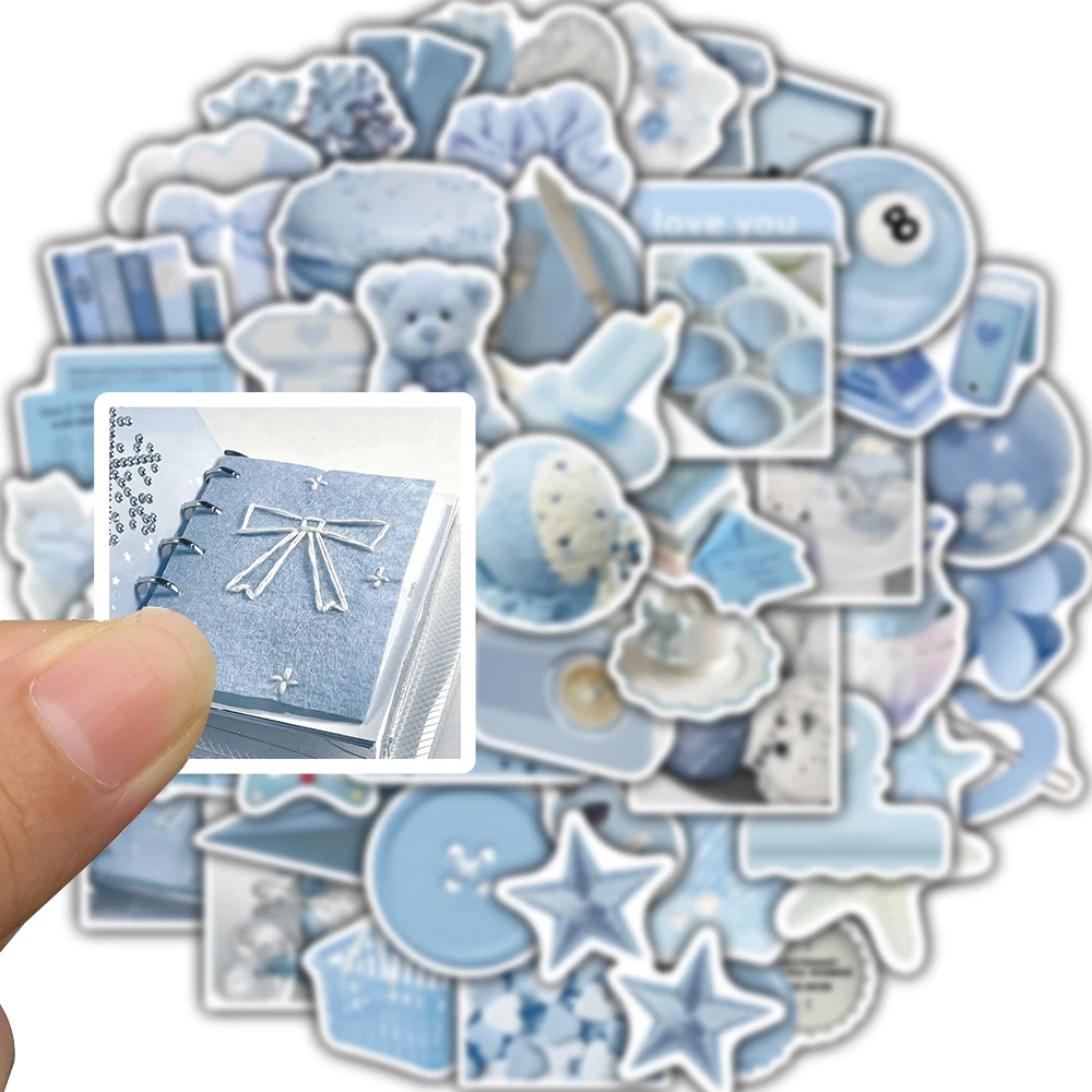 50PCS Light Blue Ins Style Sticker Aesthetic Home Decoration Kawaii Laptop Luggage Scrapbooking Supplies Skateboards Stickers