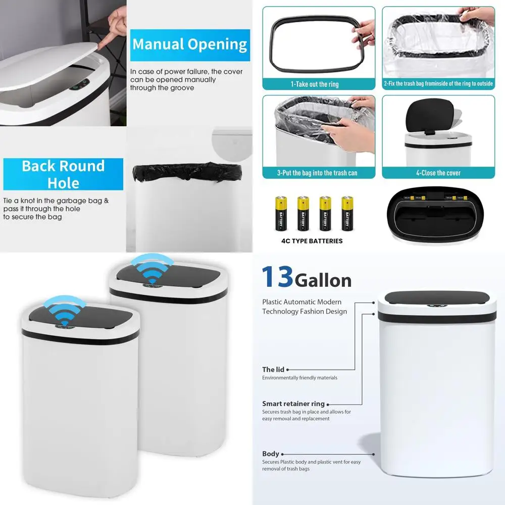 

Бесконтактные 13-галлонные пластиковые кухонные мусорные баки с контролем запаха для общежитий и офисов