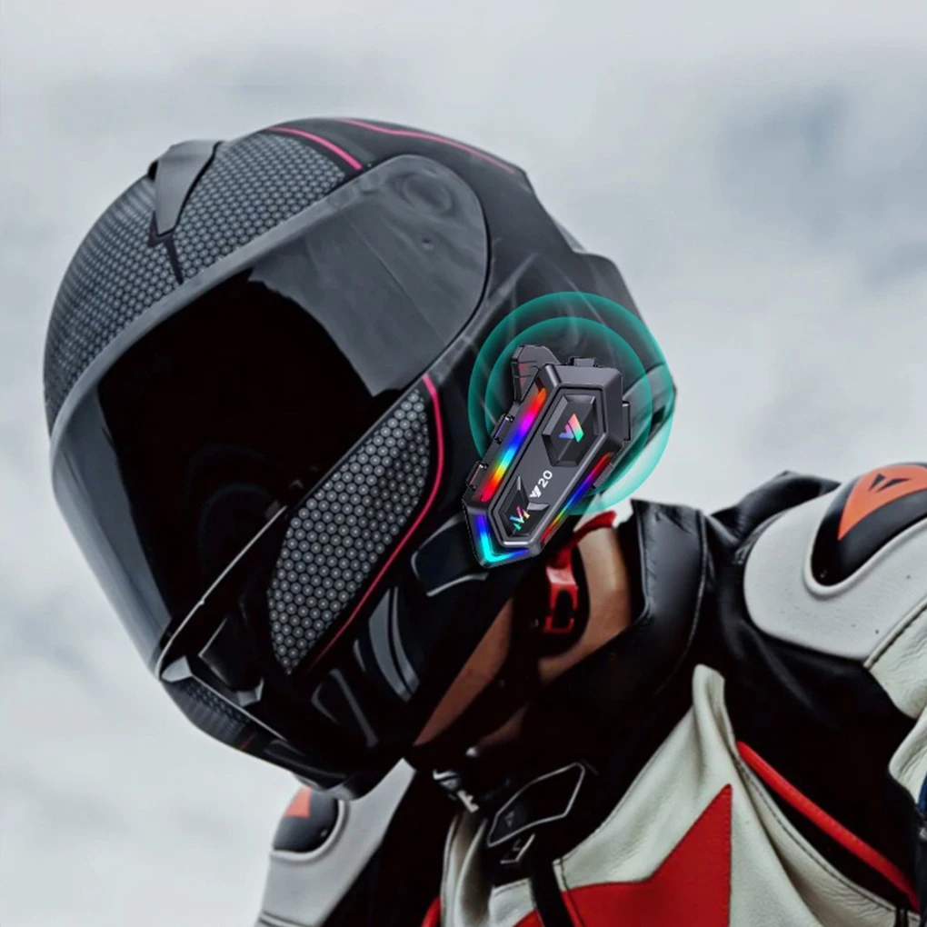 Motorcycle Helmet Headset Headphone Y20 Wireless Bluetooth-compatible 5.3 Motobike Hands-free Stereo RGB Colorful Light Earphone
