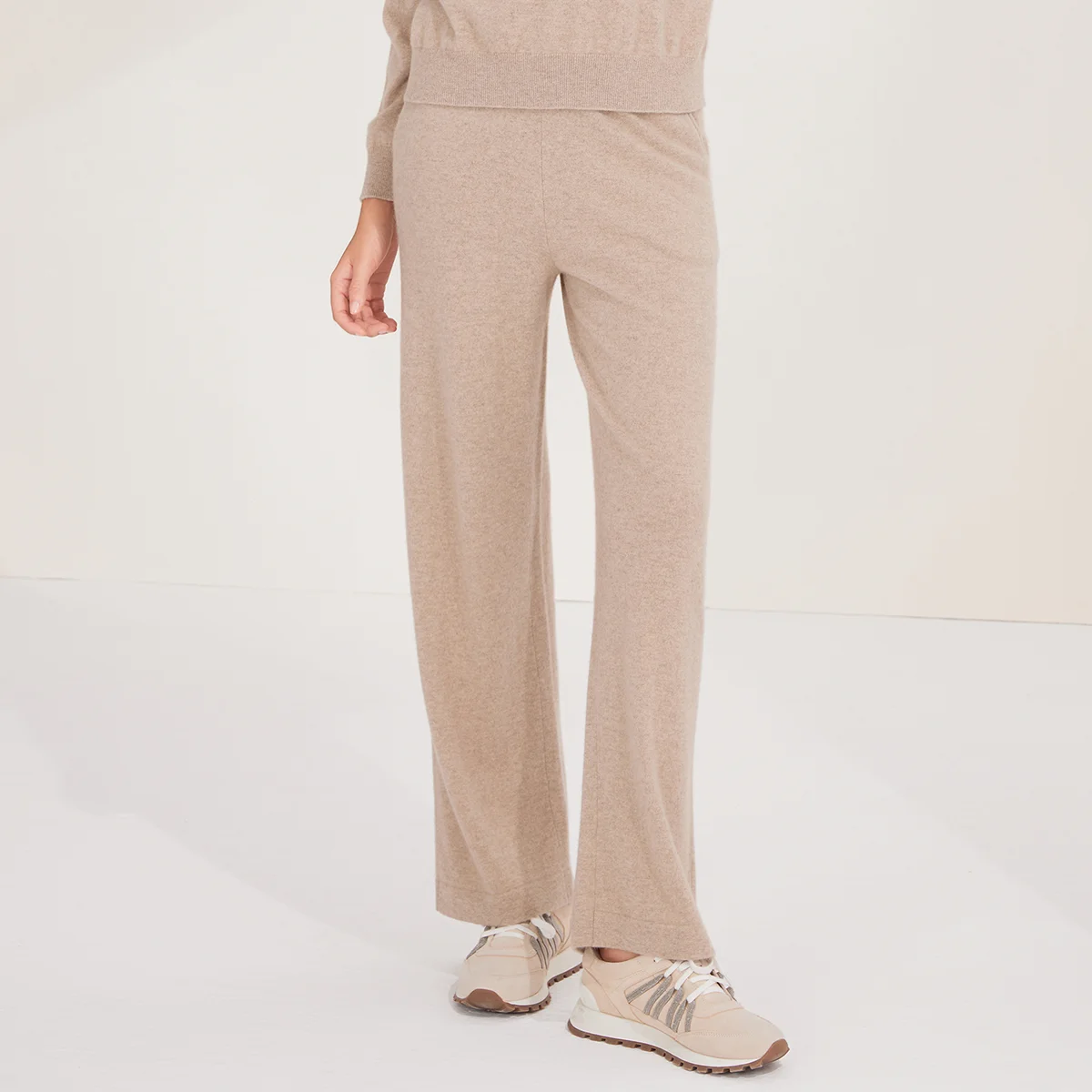 

BD4521294 Women's Cashmere Pants 100% Consinee Knit Lounge Wide-Leg Trousers with Pocket