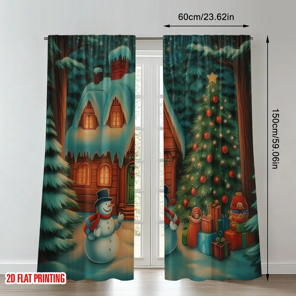 2 قطعة 2D الطباعة المسطحة عيد الميلاد سعيد حزب الستائر عيد الميلاد الثلج احتفالي منزل الرقمية المطبوعة البوليستر الستائر عيد ميلاد #2