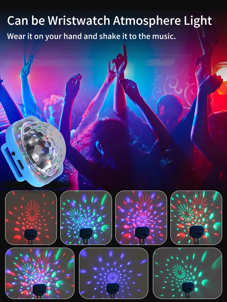 Nachtlampje Portable LED Night Light Disco Wearable Watch Sound Control Projection Disco Stage Lights Ambient Lamp for KTV Bar