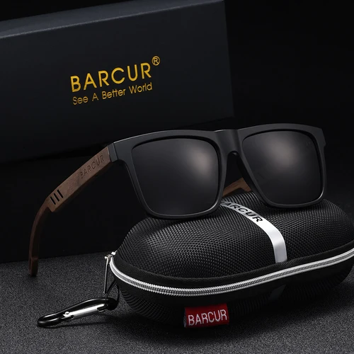Imagen 2 del producto BARCUR Retro imitación de grano de madera cuadrado gafas de sol polarizadas para hombres marco completo diseño avanzado UV400 gafas de sol para mujeres