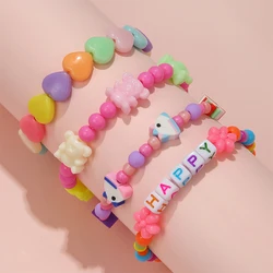 4Pcs/set Colorful Heart Beaded Unicorn Bear Charm Stretch Bracelets for Girl Best Friend Happy Party Gifts