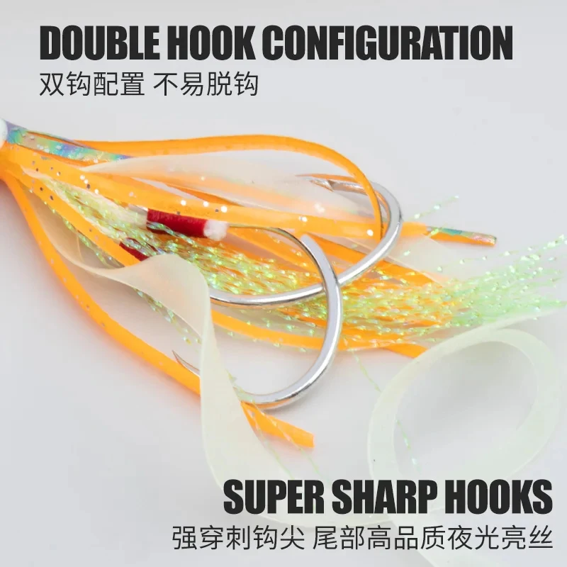 2Pcs/bag HK018  saltwater fishing jig lure accessories soft squid skirt hooks trolling bait glow slow jig assist hook image 5