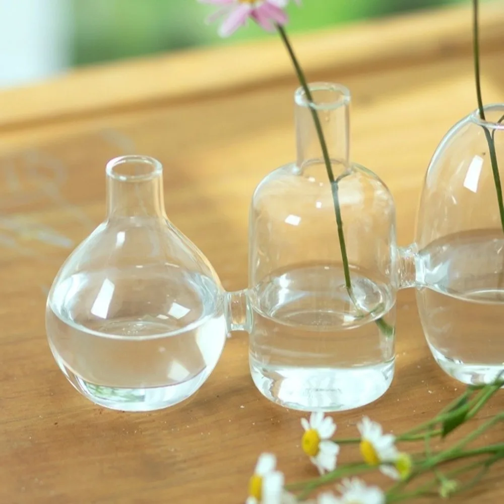 Transparent Glass Vase Triple Connected Flower Holder Plant Terrarium Minimalist Floral Bottle Hydroponic Vase