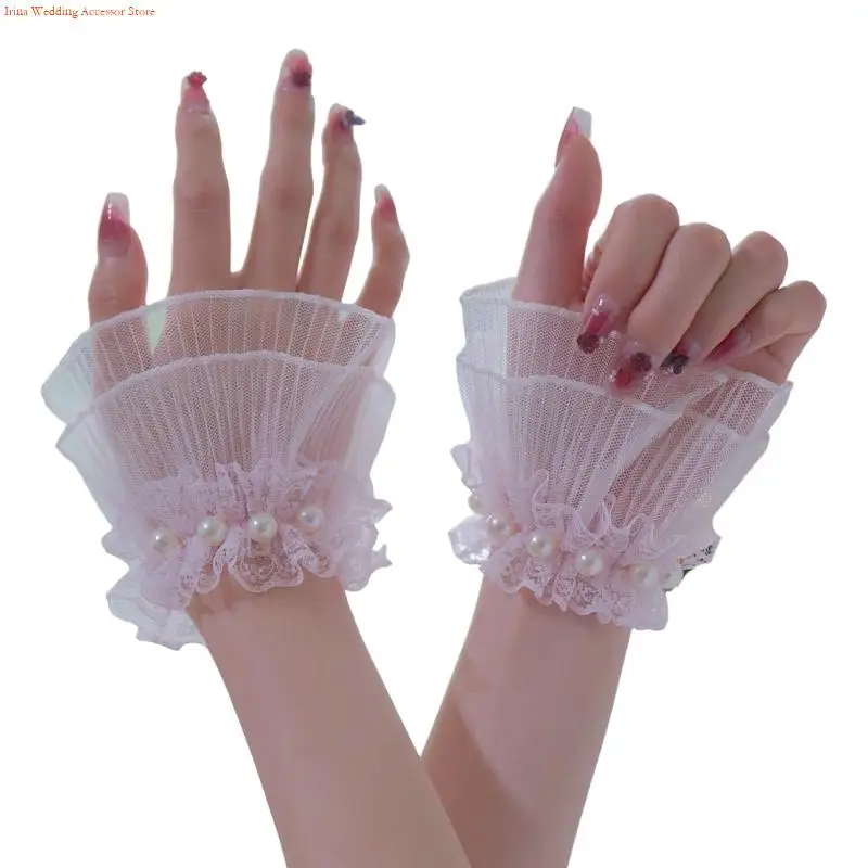 G92D Koreaanse mode kanten parels met handmouwen ademende pols manchetten decoratieve manchetten covers voor cosplay en