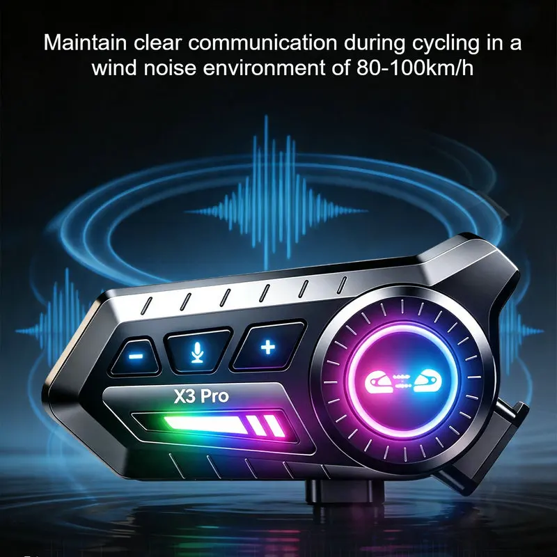 X3PRO Motorcycle Helmet Bluetooth Headset 2-Riders Intercom 1000M Wireless 6.0 IPX6 Waterproof Voice Assistant Noise Reduction