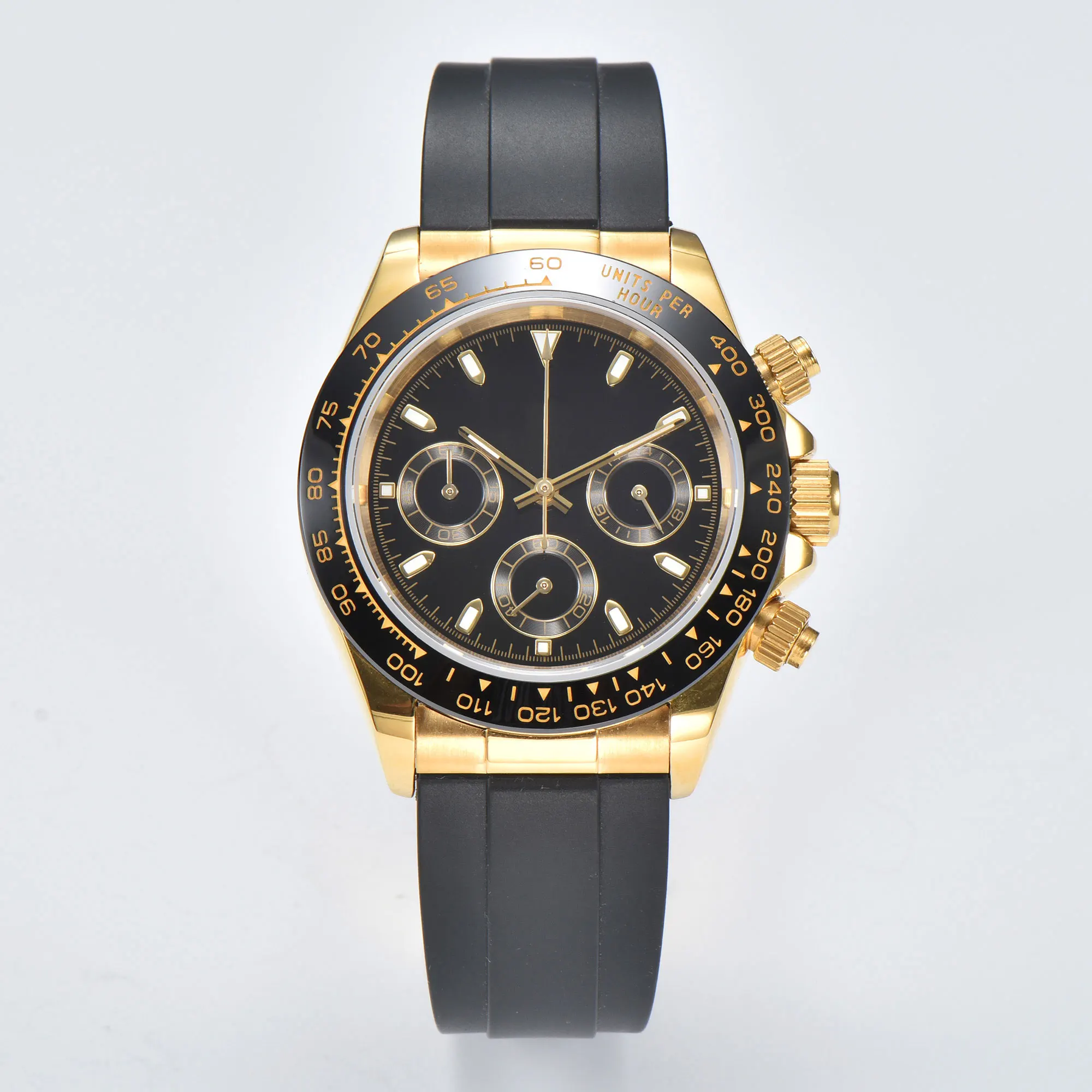40mm VK63 Japanese quartz movement watch gold panda eye Daytona timing code watch 316L stainless steel sapphire mirror view 3