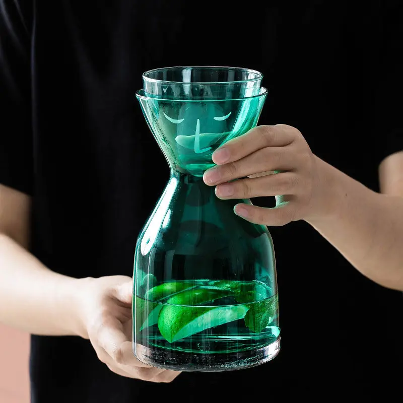Nordic Style Water Pitcher With Cup Creative Smile Pattern Bedside Water Carafe And Glass Set Simple Water Jug Glass Pot 850ml