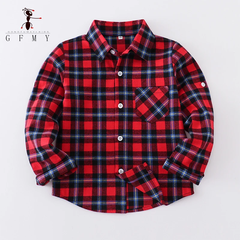 قمصان الأطفال بأكمام طويلة 100% القطن نحى منقوشة بلوزة الفتيان الفتيات الأوسط الصغير الاطفال بلايز معطف 2T-14T الخريف الملابس