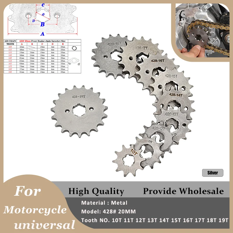 

428 Chain 20mm Front Engine Sprocket 10 11 12 13 14 15 16 17 18 19T For Motorcycle Dirt Pit Bike ATV Quad Go Kart Buggy Scooter