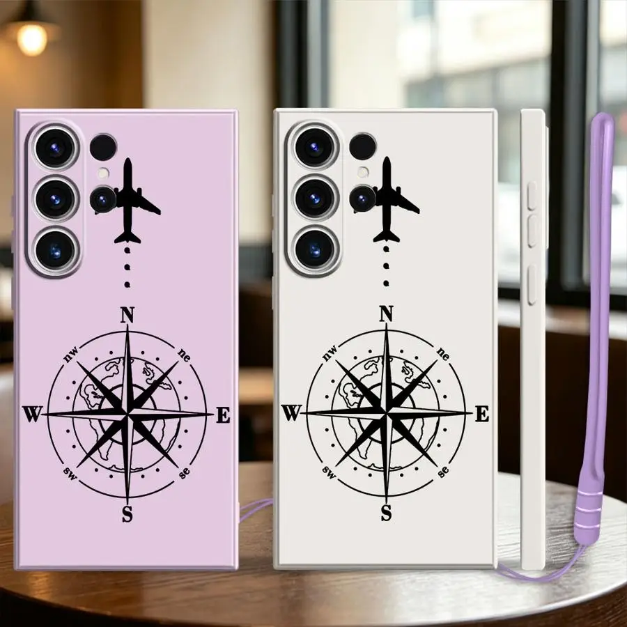 Airplane Top Compass Travel Phone Cover Case for Samsung Galaxy S26 S23 S21 Plus S20 FE Note 20 10 Ultra S25 Edge S22 S24 Ultra
