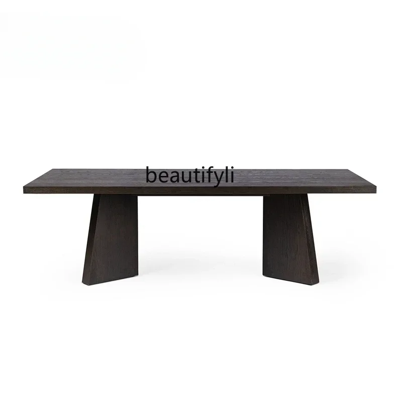 CC Solid wood oak dining table household square table V-shaped table legs creative elegant black modern simple restaurant