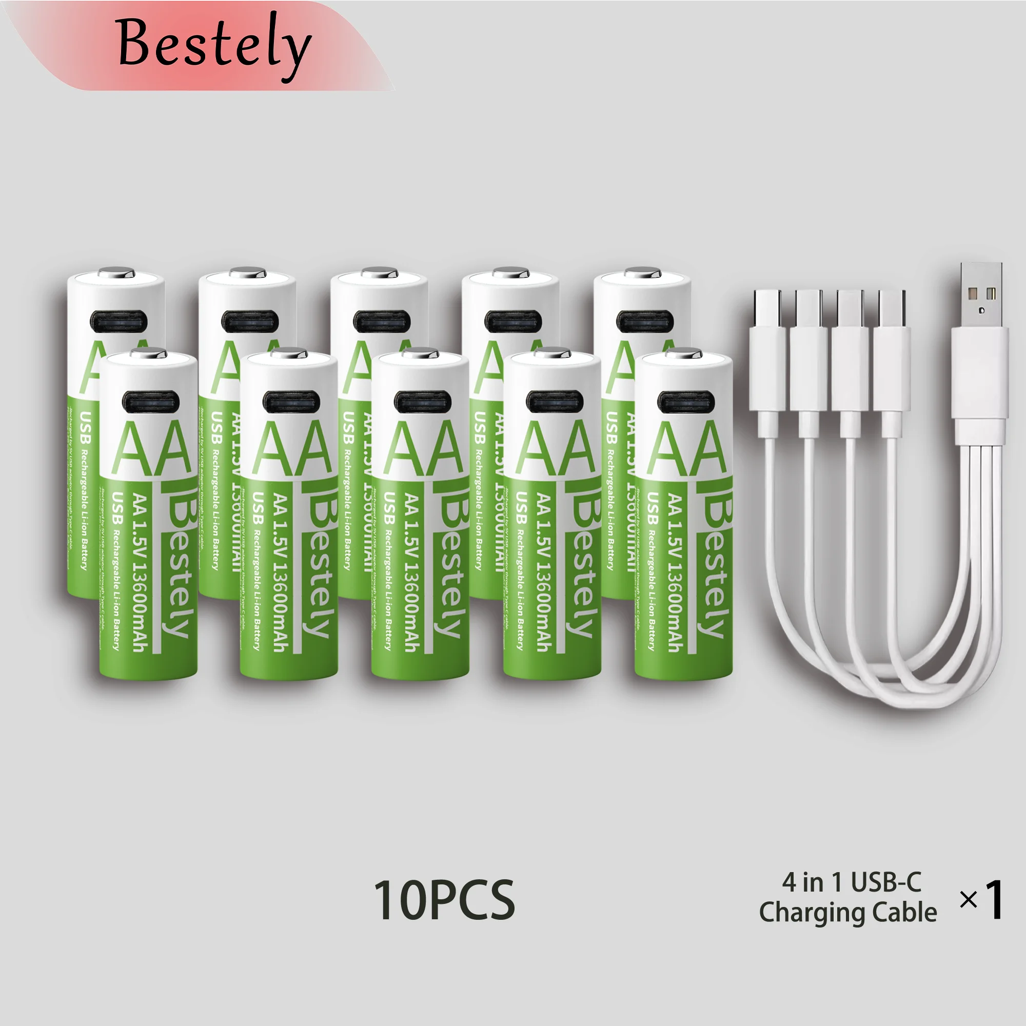 Beste 1,5 V AA 13600 mAh oplaadbare lithiumbatterij Langdurig snel opladen Li-ionbatterijen 2000 cycli met USB-C-kabels