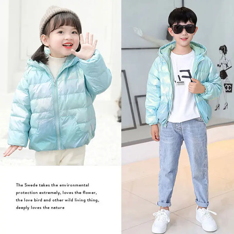 

Baby White Duck Down Jacket Girls Light and Thin Children's Boys Spring Bright Face Wash-free Hooded Coat Clothes 1-7 Years Old