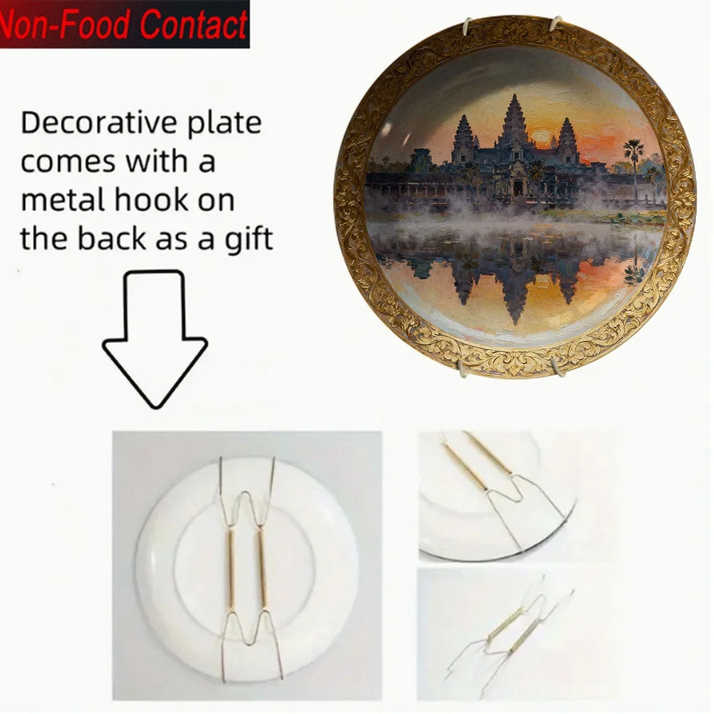 1pc Authentic Angkor Wat Cambodia Replica Ceramic Plate | Round Cambodian Temple Art Decor, Non-Food Contact view 5