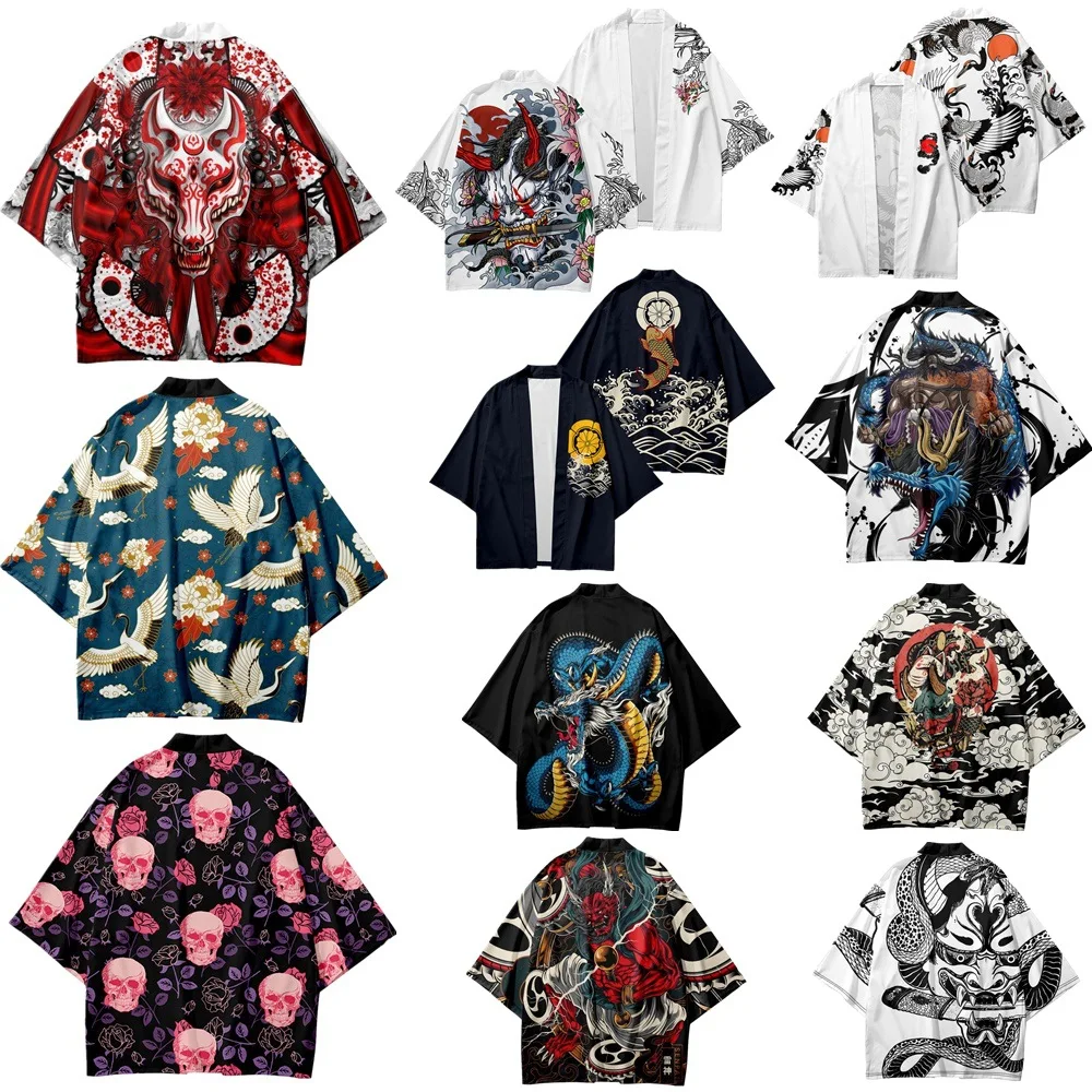 

Summer Japanese Kimono Cardigan Ukiyo-e Printed Cosplay Fashion Top Male Vintage Kimono Cardigan Traditional Harajuku Clothing