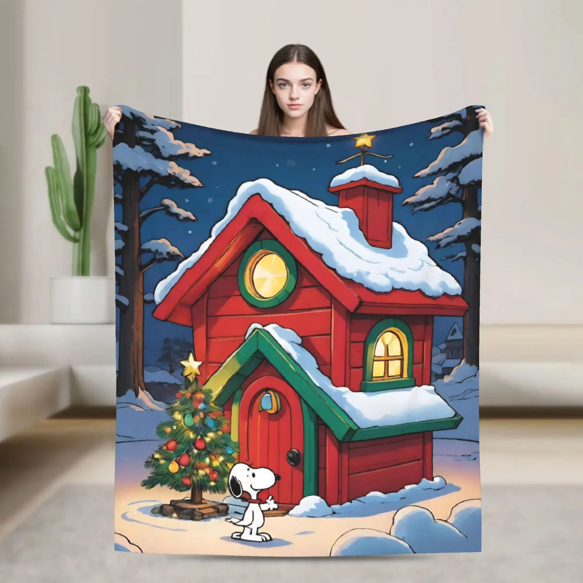 بطانية سنوبي كارتونية لعيد الميلاد، بطانيات ناعمة وخفيفة الوزن متعددة المقاسات للأريكة والسرير #1