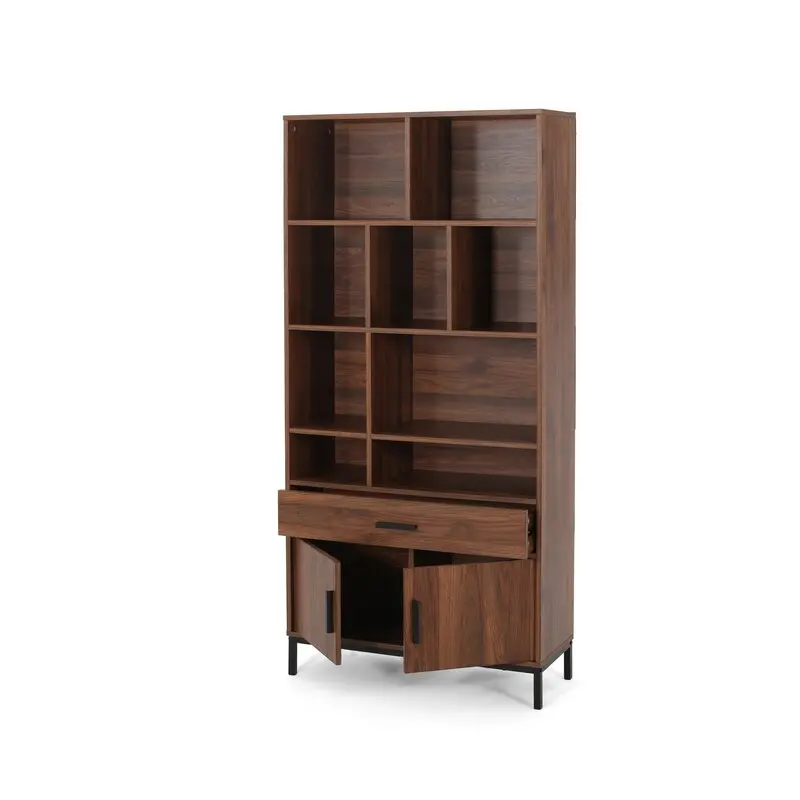 

For 5-Tier Bookcase Wooden Storage Drawer Tall Bookshelf Storage Rack Bookshelf with Metal Frame for Living Room