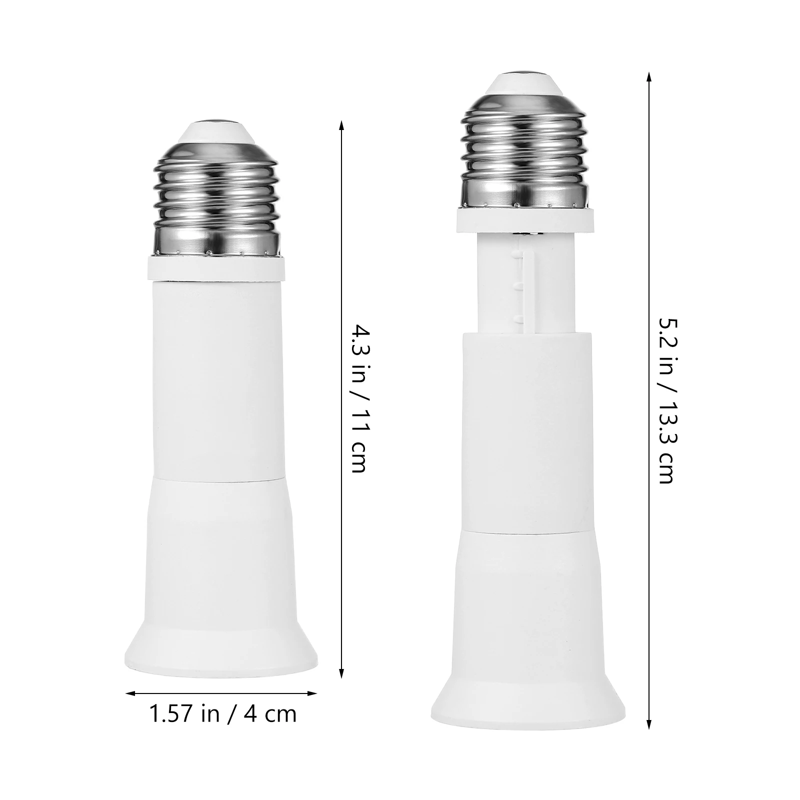 2 Pcs Light Bulb Extension Socket E27 Convert Lamp Head Plug Adapter White Metal
