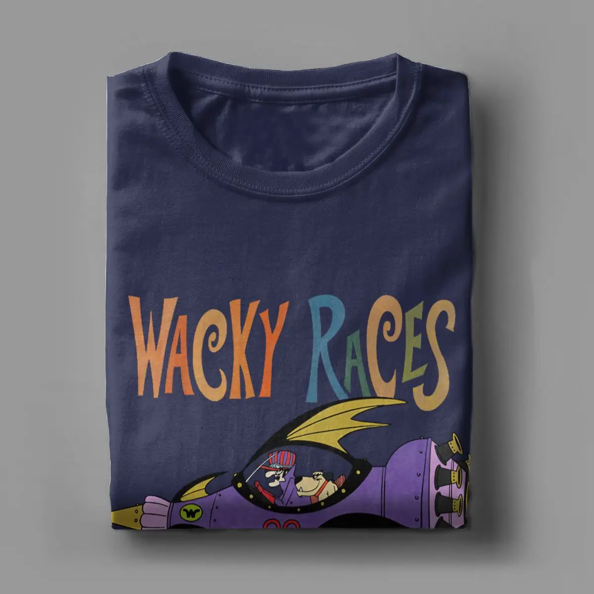 Men T-Shirt 60s Wacky Races Cartoon Funny 100% Cotton Tees Short Sleeve T Shirts Crewneck Clothing Printed