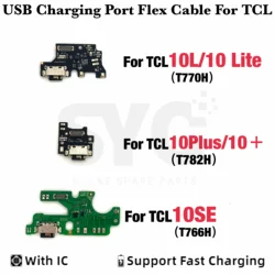 Placa de Carregamento USB para TCL, 10L, 10 Plus, 10 SE, T770H, T782H, T766H, Cabo Flex, Peças de Reparo com IC, Boa Qualidade