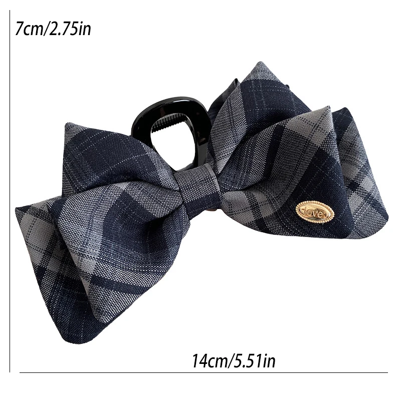 韓国風スクールチェック柄リボンヘアクリップ レディース エレガントアップスタイル シャーククリップ ヘアアクセサリー