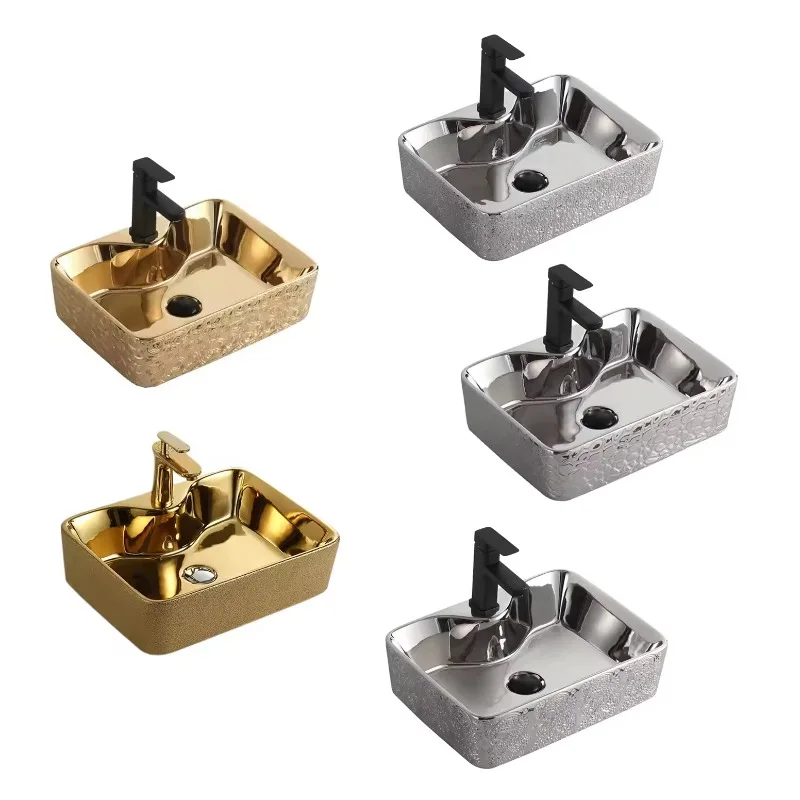 Popular Style Art Basin Bath Sink Bathroom Design Art Basin Electroplate Gold Silver Color Table Top Hand Wash Basin for Hotel