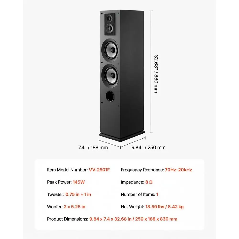 Standlautsprecher 3-Wege-System mit MDF-Gehäuse, Doppel-Tieftöner und Hochtöner für Heimaudio, modernes Wohnzimmer-Setup