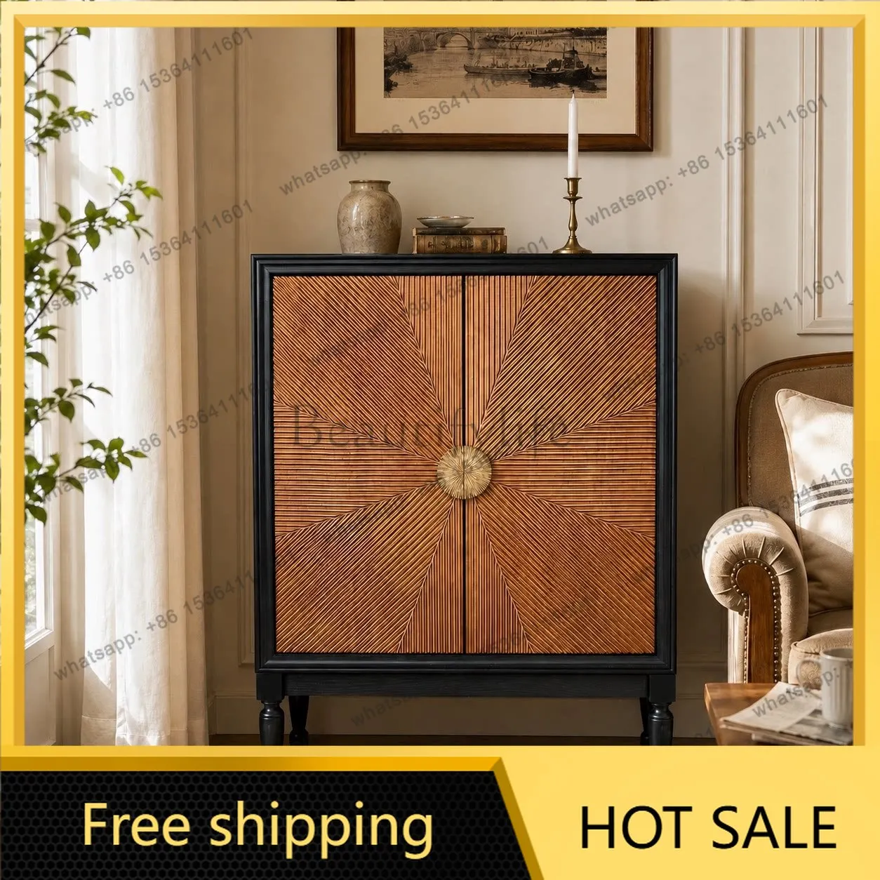 LS French retro solid wood dining side entrance cabinet Medieval light luxury entrance Nordic storage decorative cabinet
