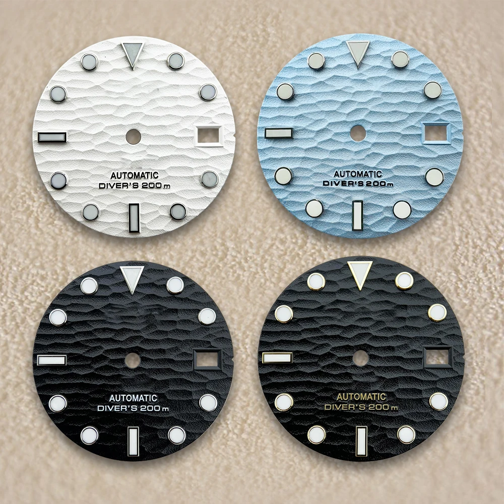 28.5mm S Logo 3D Wave Dial Suitable for NH35/NH36 Japanese Movement Green Luminous High Quality Watches Modified Accessories