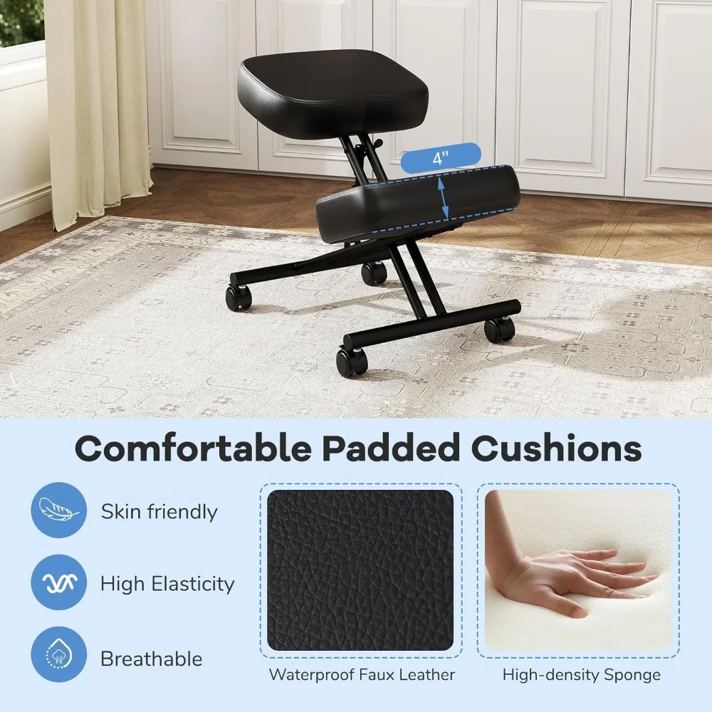 كرسي ركوع Goplus، كرسي مكتب متنقل منجد مع ارتفاع قابل للتعديل، وسادة إسفنجية سميكة، 4 عجلات عالمية قابلة للقفل، #6