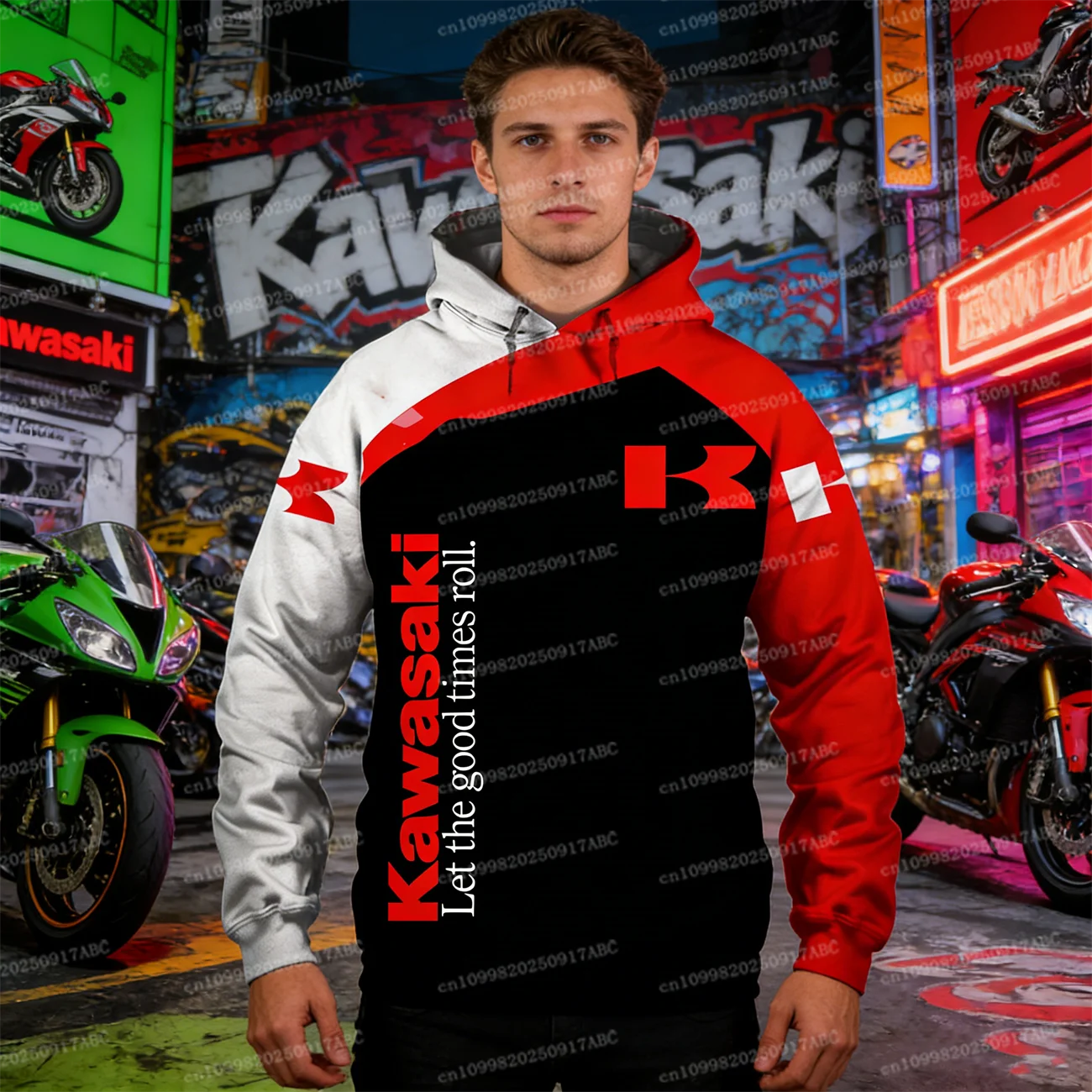 

(Kawasaki) Мужская толстовка Kawasaki с капюшоном Y2k модный пуловер Kawasaki Топ мотоциклетная толстовка удобная женская толстовка для поездок на работу