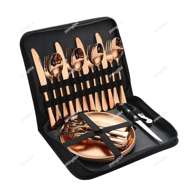 Portable Outdoor Tableware Set Camping Cutlery Kit With Plate Fork Spoon For Picnic