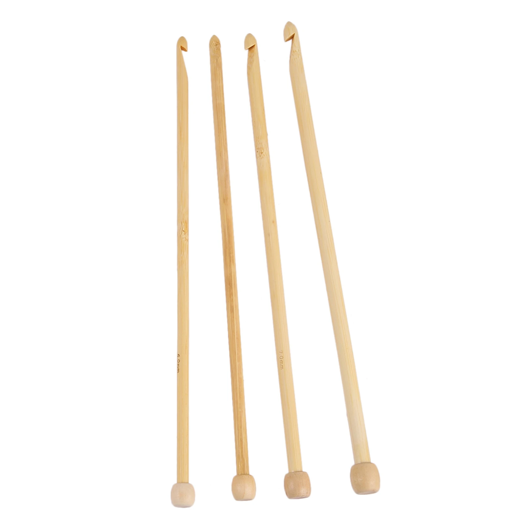 B03C-Natural Color Natural Bamboo Single Pointed Afghan Tunisian Crochet Hooks Needles 25.5Cm-25Cm Long,1 Set(12 Pcs/Set)