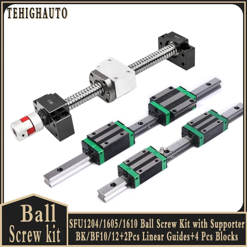 kit de parafuso de esferas com suporte sfu1204 1605 1610 blocos com acoplador de mm bk bf10 12 pcs guias lineares pcs hgh15ca hgh20ca 01