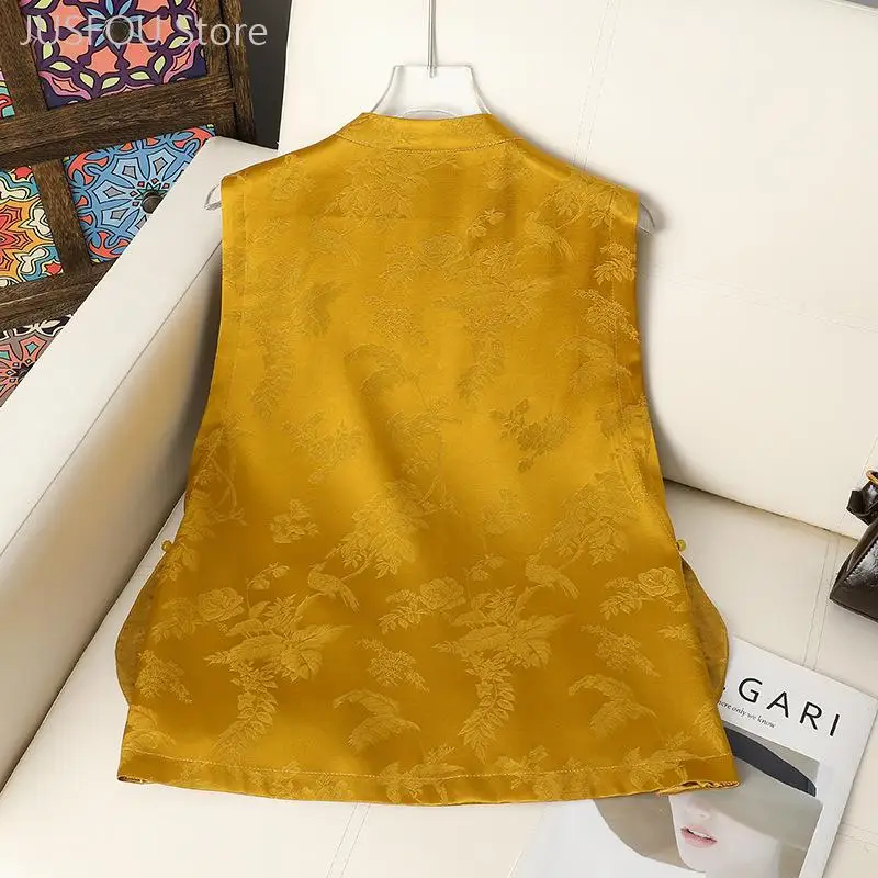 Ladies Vintage Tang Suit Sleeveless Vest O Neck Luxury Jacquard Embroidery New Chinese Style Waistcoat Casual Outerwear Tops