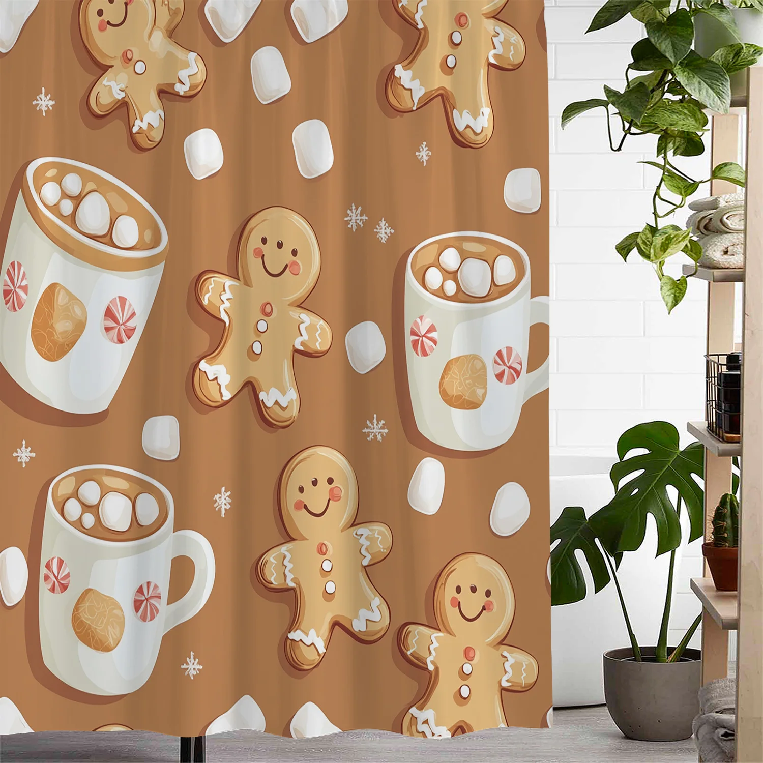 Gingerbread for Man Christmas Shower Curtain with 12 Hooks, Window Curtain Bathroom decoration 180x180cm