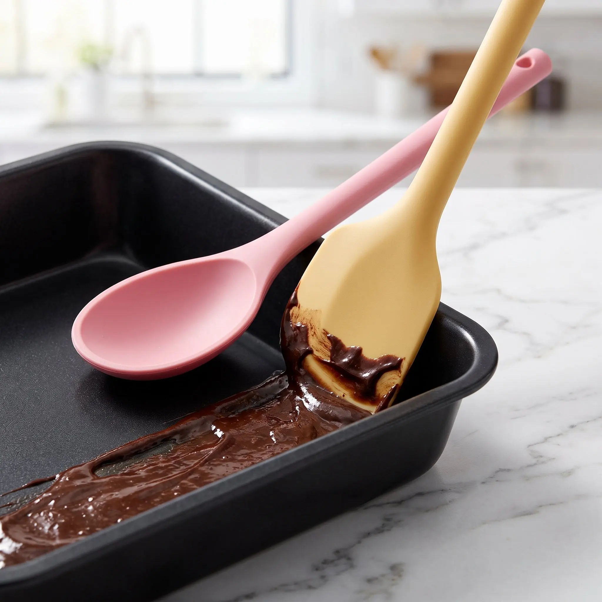 1Set Silicone Cooking Spoon Spatula Set Heat Resistant Kitchen Tools Seamless Cleaning Mixing Serving Baking Silicone Scraper