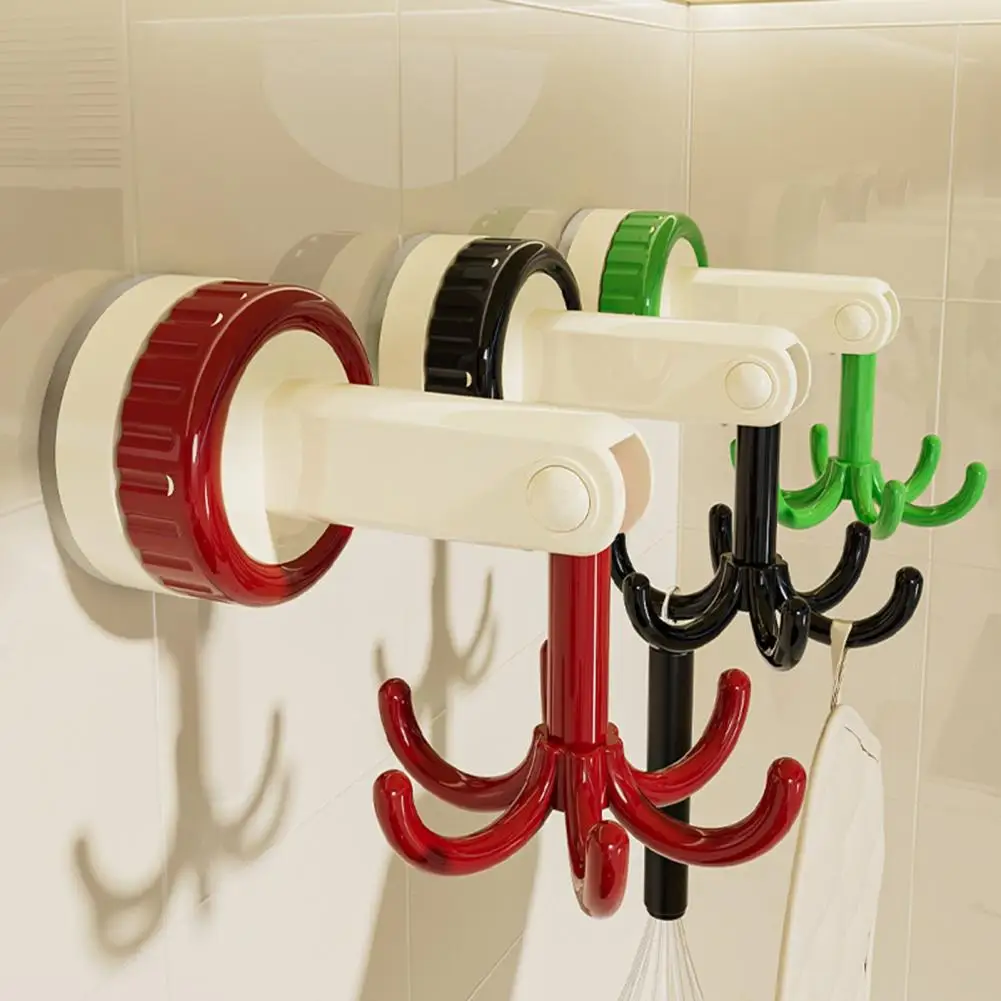 Suction Cup Hook Non-punch Hook Drill-free Kitchen Utensil Holder Wall Hook with 360-degrees Rotating Folding Strong